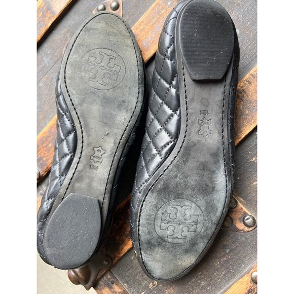 Tory Burch Black & Gold Quilted Ballet Flats Women's Size 10 Old Money Luxury - Picture 6 of 11